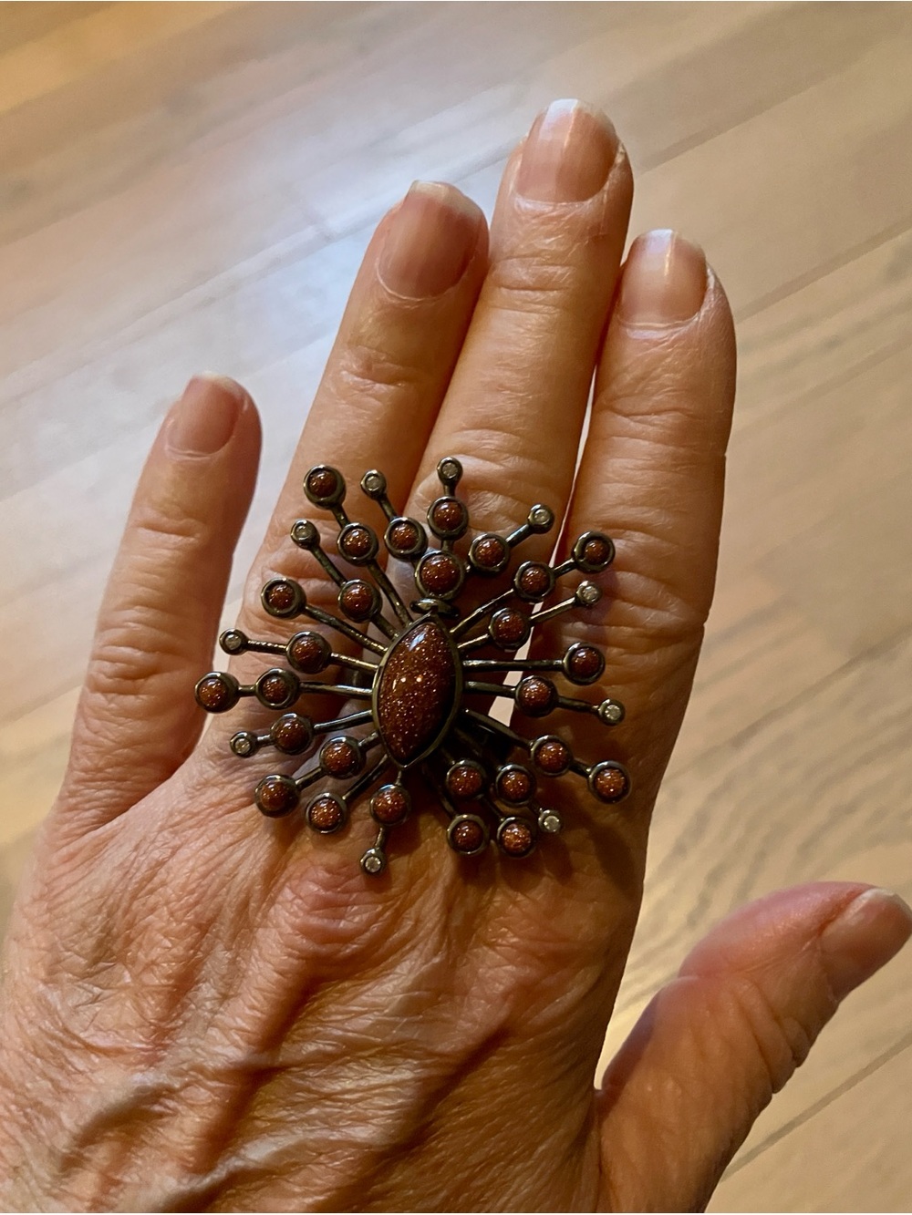 Sunburst Cocktail Ring in Brown Goldstone